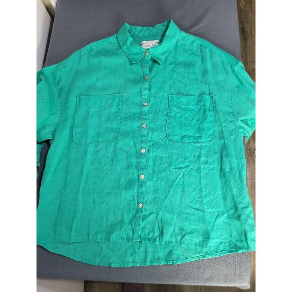 Rachel Zoe Women's XL Green 100% Linen Button Up Long Sleeved Blouse - Picture 6 of 8